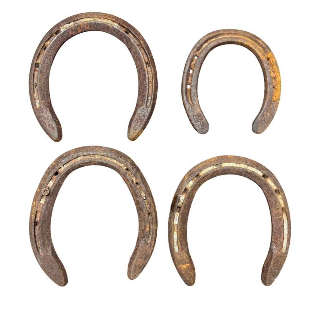 Vintage Forged Iron Draft Horse Shoes Set of 4 Rustic Farmhouse Decor Rusty Luck